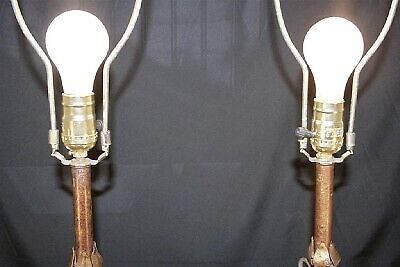 Pair of Antique Italian Tole Metal Hand painted Floral Table Lamps