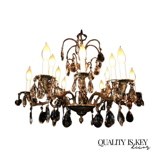 d05 Vintage 12 Light French style Brass Crystal Chandelier light Fixture