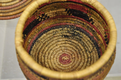 Vintage Nigerian African Tribal Hausa Woven Orange Basket with Dome Lid