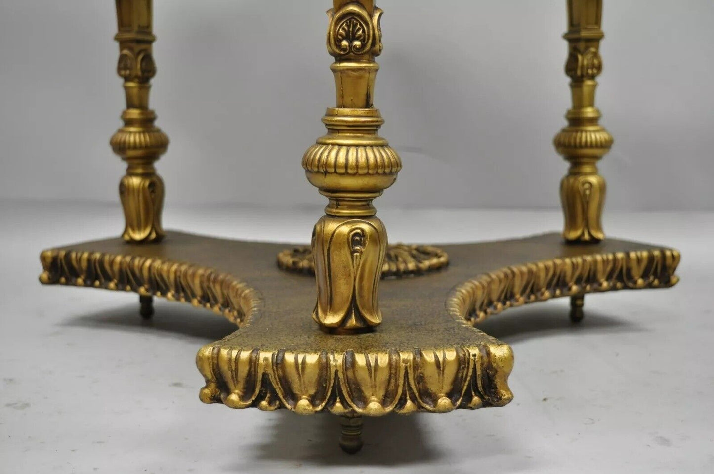 Vintage Hollywood Regency French Style Gold Female Figural Metal Side Table