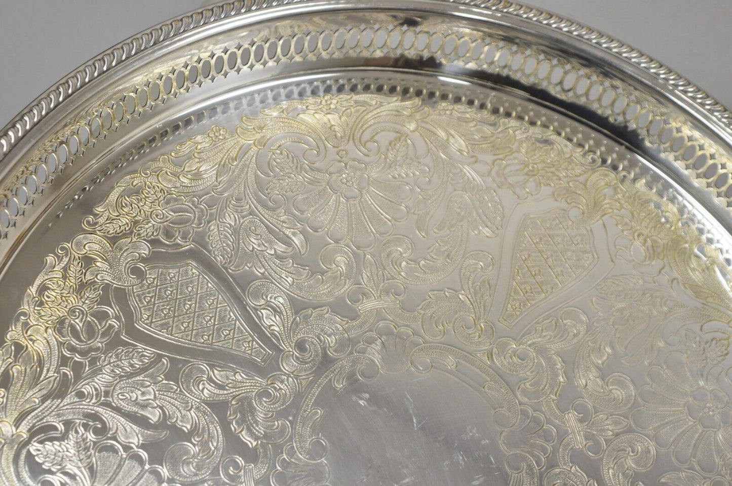 WB Rogers Silver Co Silver Plated Pierced Gallery 15” Serving Platter Tray