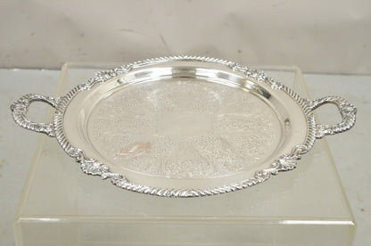 Vintage Sheffield Victorian Style Silver Plated Round Twin Handle Platter Tray