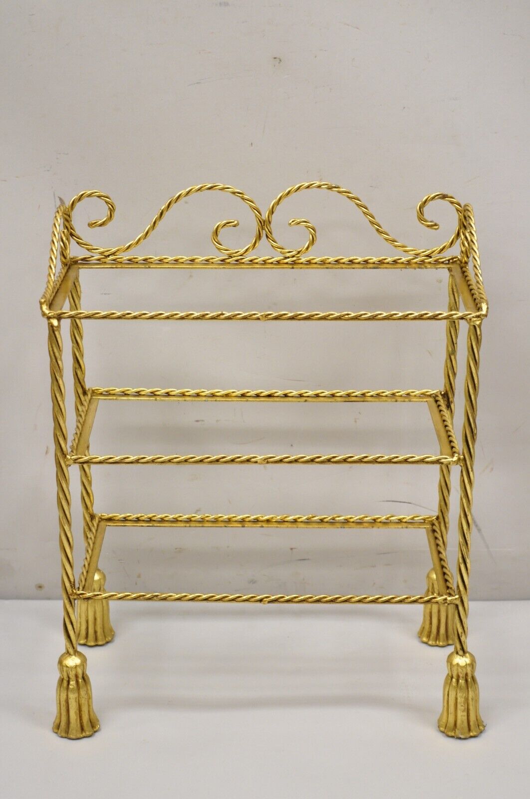 Italian Hollywood Regency Gold Gilt Iron 3 Tier Shelf Small Display Stand (B)