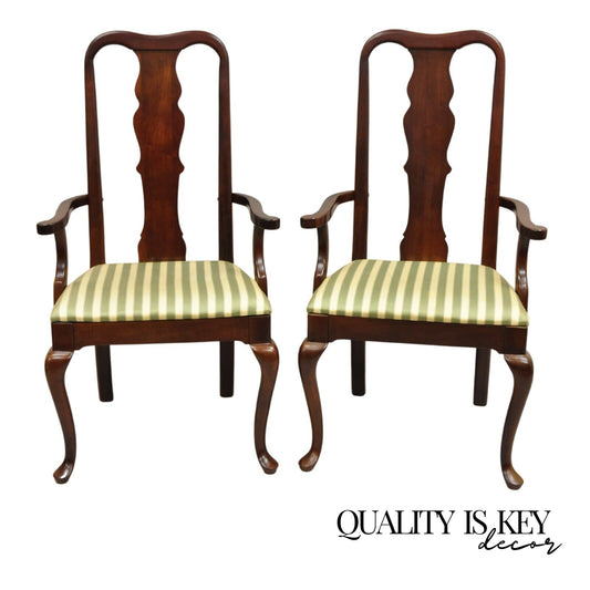 Vintage Thomasville Queen Anne Style Cherry Wood Dinning Arm Chairs - a Pair