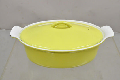 Vintage Descoware Belgium Yellow Cast Iron Enamel Oval Lidded Casserole Pot