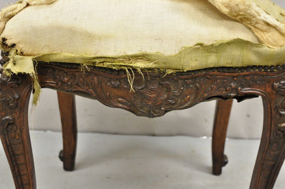 Antique French Baroque Louis XV Style Carved Walnut Upholstered Side Chair