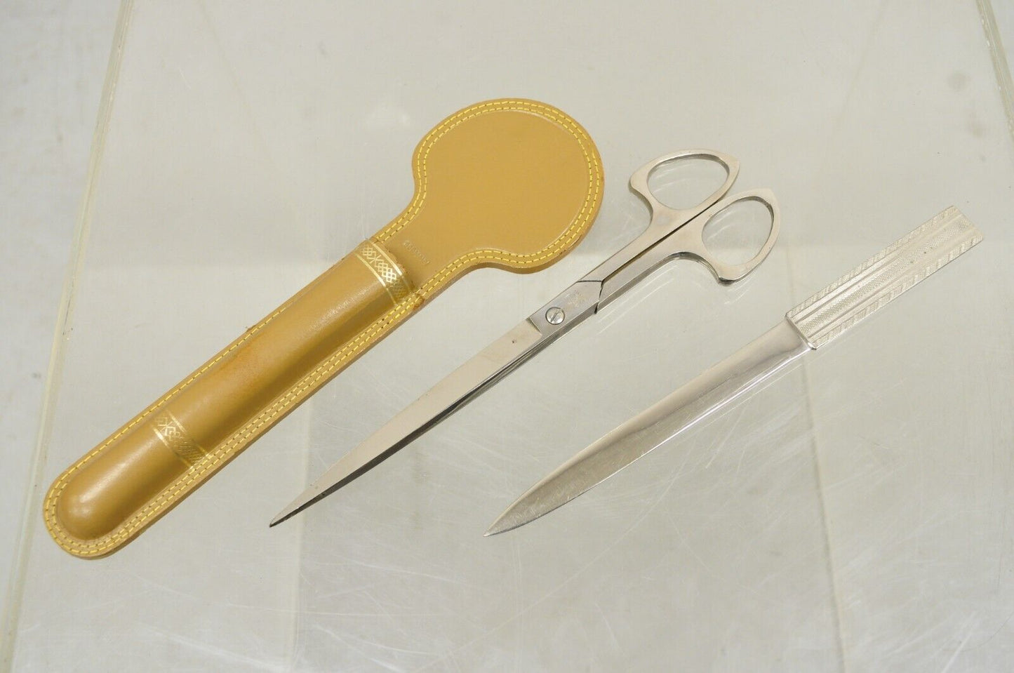 Vintage Solingen Germany Leather Italian Style Desk Set Scissors & Letter Opener