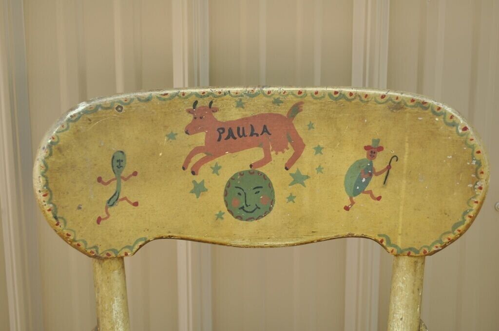 Antique Rustic Primitive Distress Hand Painted Nursery Rhymes Side Accent Chair