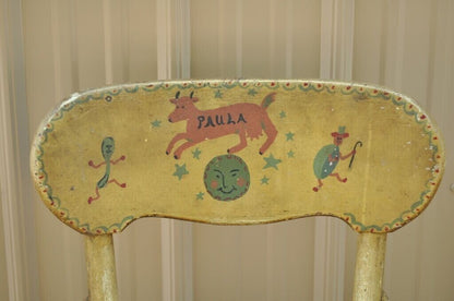 Antique Rustic Primitive Distress Hand Painted Nursery Rhymes Side Accent Chair