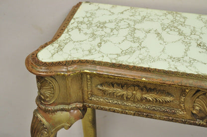 Vintage French Empire Style Distressed Gold Giltwood Hall Table Console