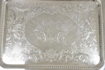 English Silver Mfg Large Victorian Ornate Silver Plated Serving Platter Tray