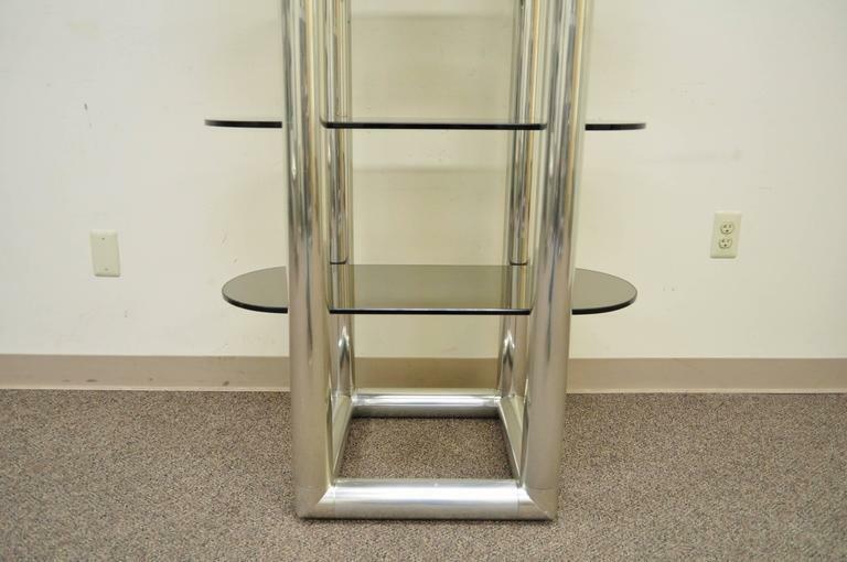 Mid Century Modern Milo Baughman Style Tubular Chrome Glass Chrome Etagere Shelf