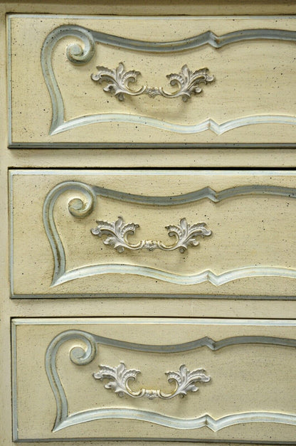 Vintage French Provincial Cream Blue Paint Tall Narrow Custom 65" Chest Dresser