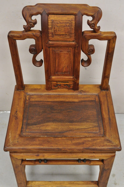 Vintage Carved Teak Wood Japanese Imperial Meiji Style Side Chair