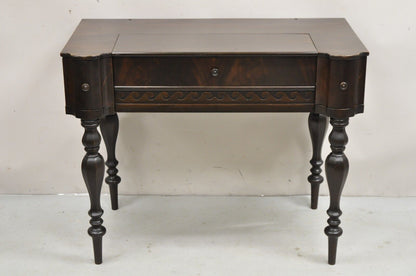 Antique Victorian Mahogany Spinet Piano Style Flip Top Secretary Writing Desk