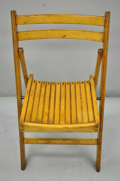 Vintage Wood Slat Seat Mid Century Modern Folding Dining Game Chair