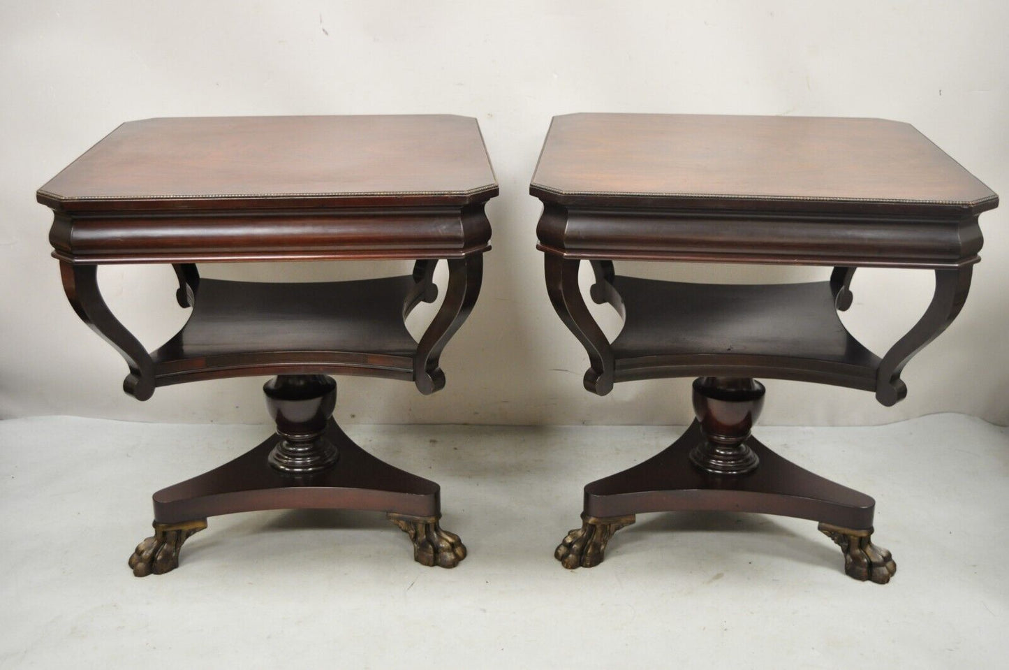 Vintage French Empire Style Mahogany Paw Feet Side Tables - a Pair