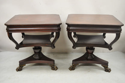 Vintage French Empire Style Mahogany Paw Feet Side Tables - a Pair