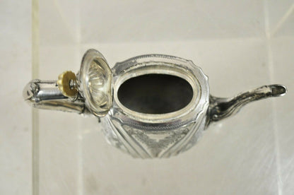 Antique English Silver Plate Edwardian Victorian Bone Handle Floral Coffee Pot D