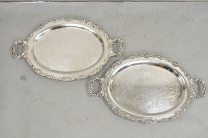 Vintage Sheridan Victorian Floral Repousse Silver Plated Oval Tray - a Pair