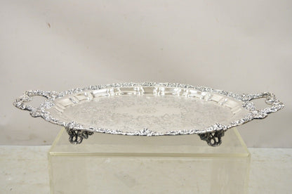 Antique English Victorian Silver Plated Ornate Grapevine Serving Platter Tray