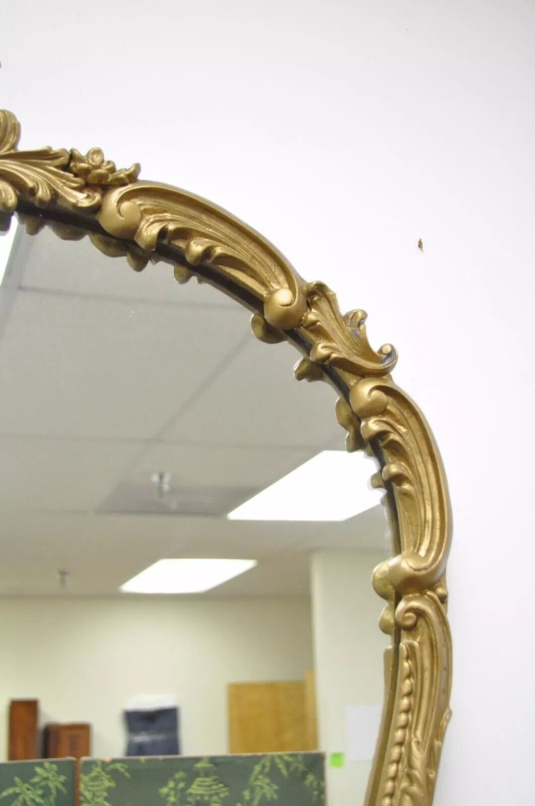 Antique French Rococo Style Gold Gilt Wood & Gesso Leafy Scroll Wall Mirror