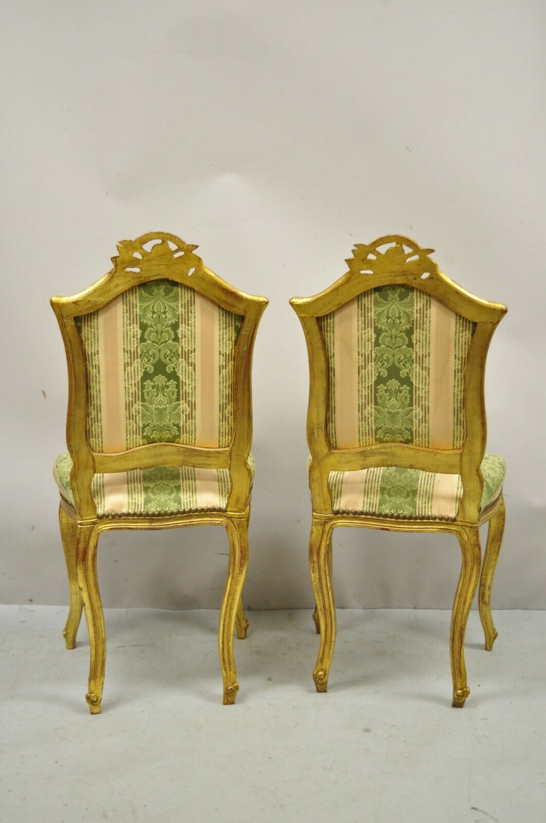 Vintage French Louis XV Style Gold Giltwood Carved Boudoir Side Chairs - a Pair