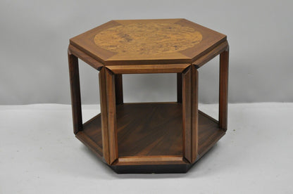 John Keal Brown Saltman Burl Wood Hexagon Mid Century Modern Side Table Set of 3