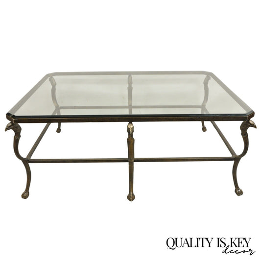 Decorator Regency Style Large Metal & Glass Coffee Table With Eagle Heads