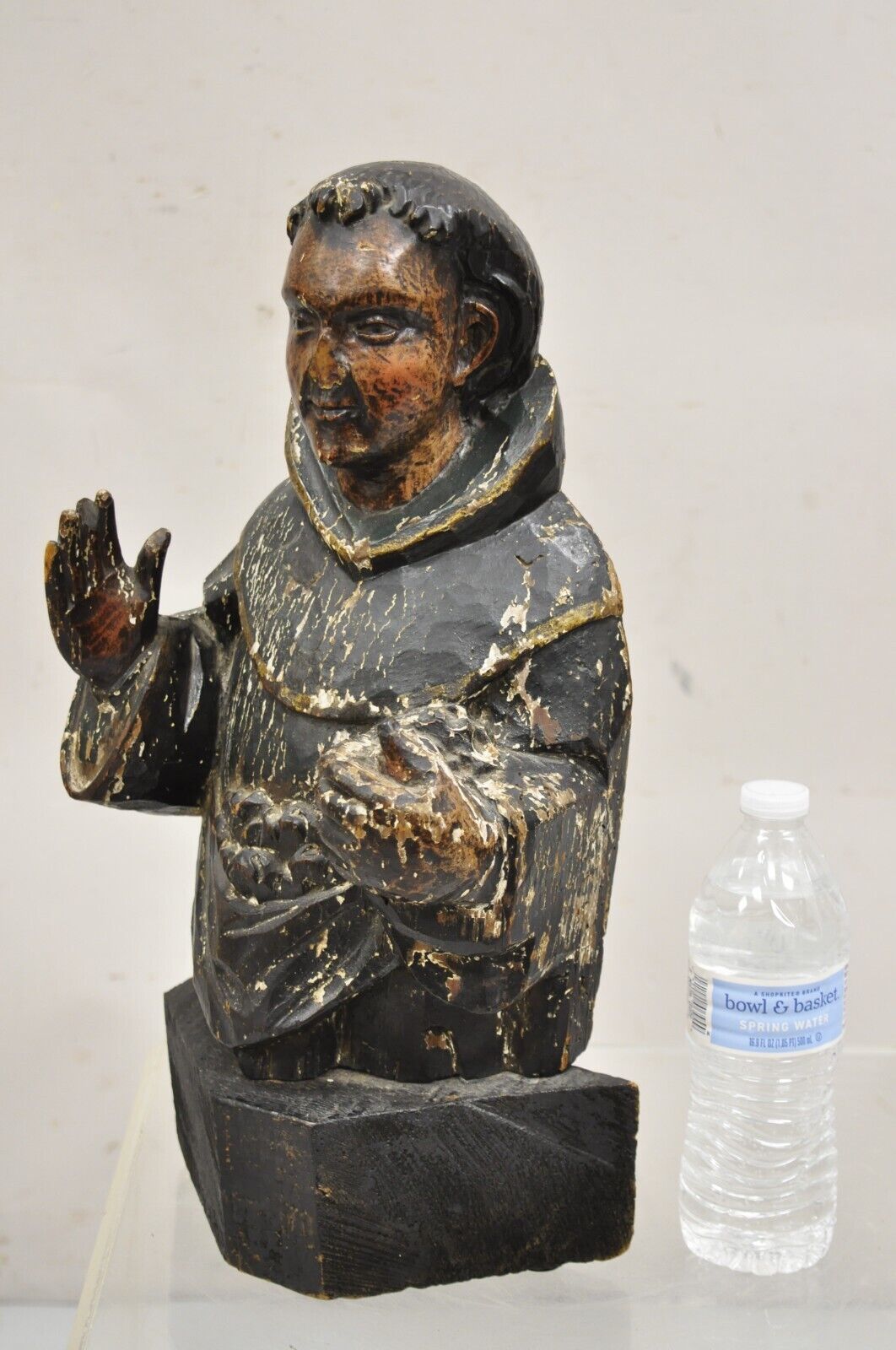 Antique Polychromed Carved Wood Religious Spanish Priest 18" Sculpture Figure