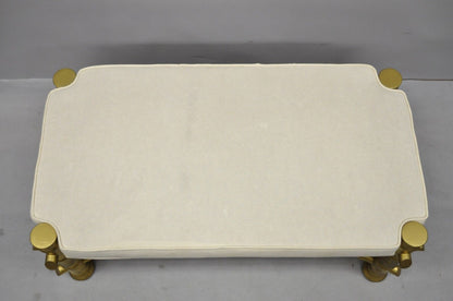 Vintage Hollywood Regency Gold Faux Bamboo Upholstered X-Frame Carved Wood Bench