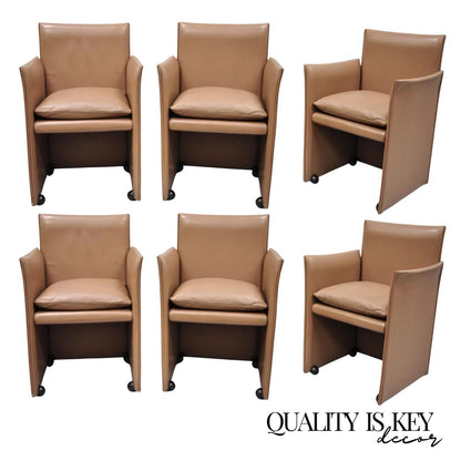 Mario Bellini for Cassina 401 Break Armchair Copper Leather Dining Chair - Set 6