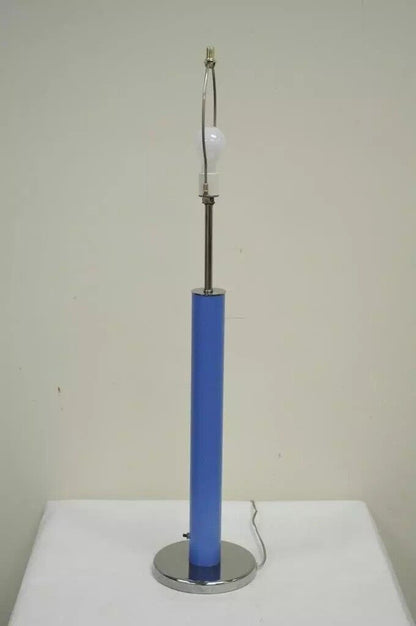 Vintage Mid Century Modern Modernist Blue Cylinder Chrome Table Lamp