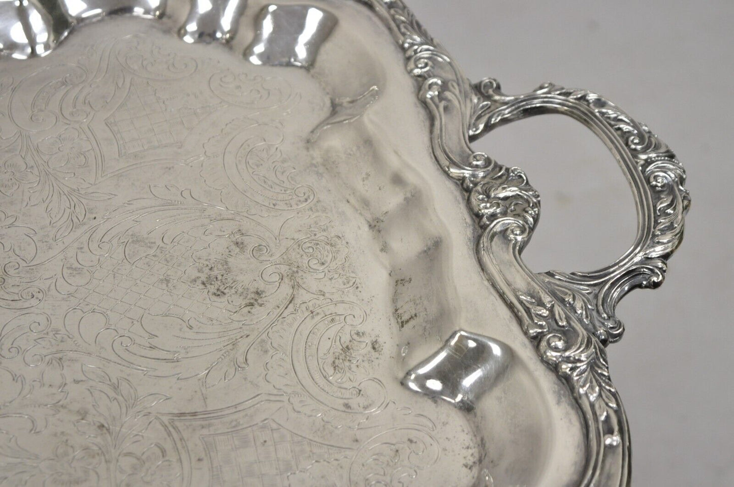 Vintage Sheridan Victorian Scalloped Silver Plated Serving Platter Tray