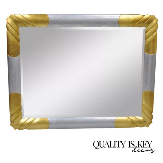 Turner Hollywood Regency Art Deco Style Gold Silver Leaf Rectangular Wall Mirror