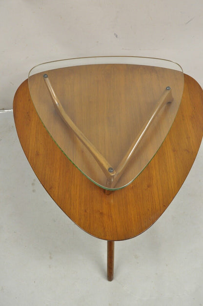 Vintage Mid Century Modern Sculpted Walnut Kagan Style Floating Glass Side Table