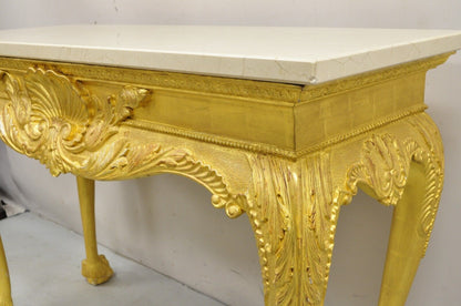 English George II Style Gold Giltwood Shell Carved Paw Foot Console Hall Table