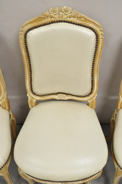 Vintage French Louis XV Style Distress White Washed Dining Side Chair - Set of 4