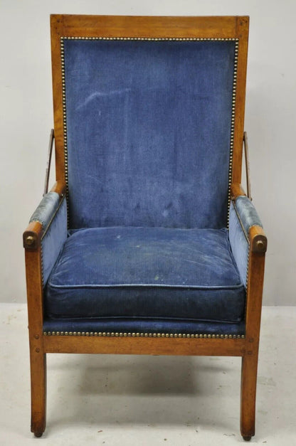 19th C Italian Biedermeier Mahogany Reclining Lounge Chair w/ Cast Iron Hardware