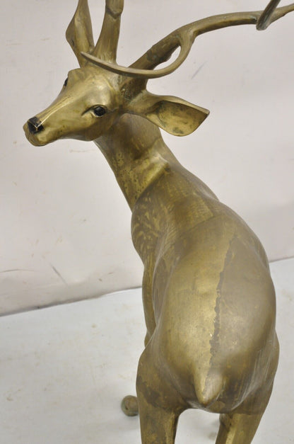 Vintage Large Hollywood Regency Brass Deer Stag Statue Sculpture