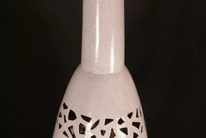 Vintage Mid Century Modern Glazed Pottery Ceramic White Fretwork Table Lamp