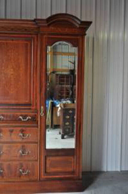 C. 1900 Antique Edwardian Carved Inlaid Mahogany Armoire Wardrobe French Style