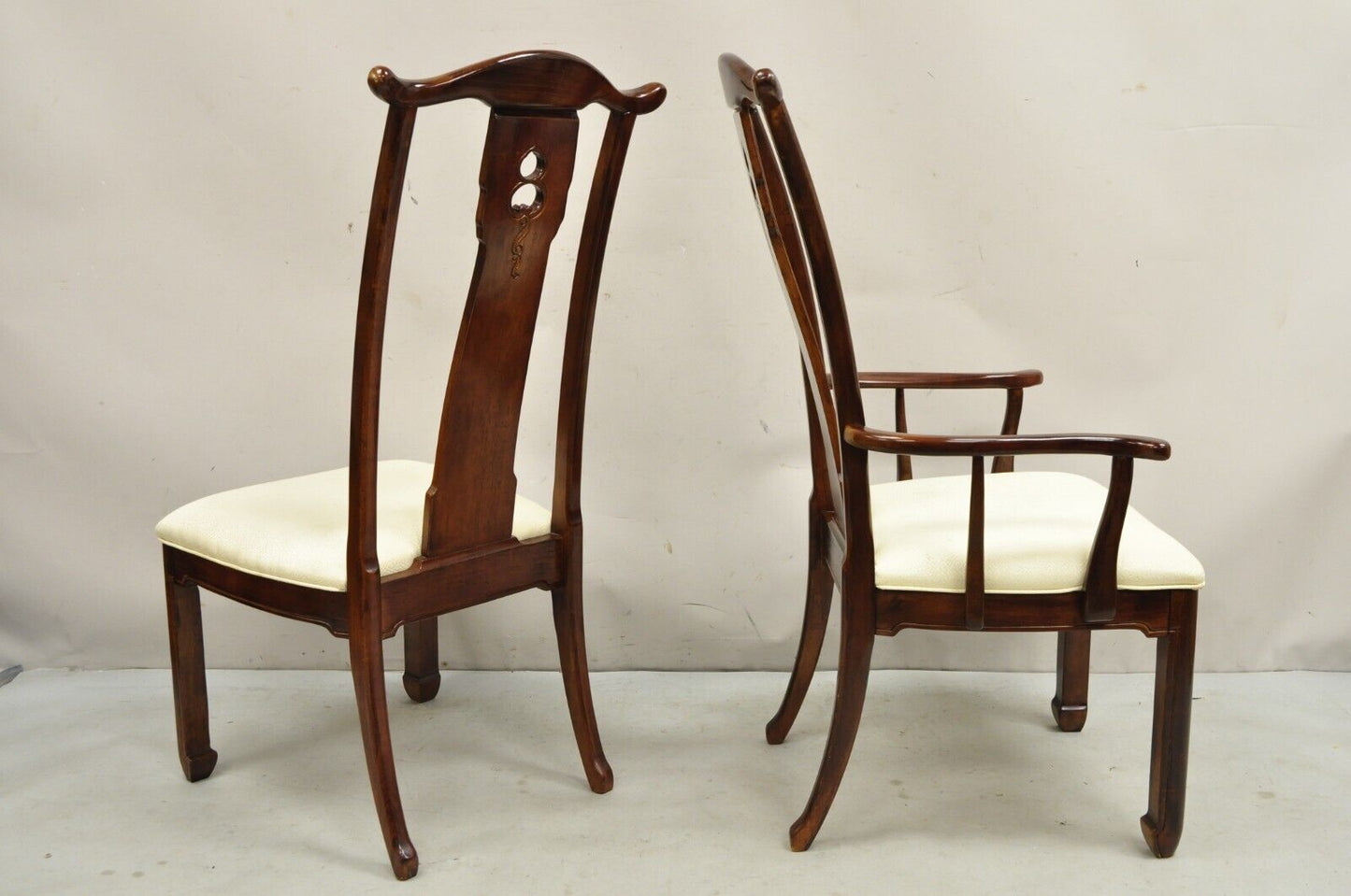 Vintage Chinese Oriental Ming Style Mahogany Pagoda Dining Chairs - Set of 6