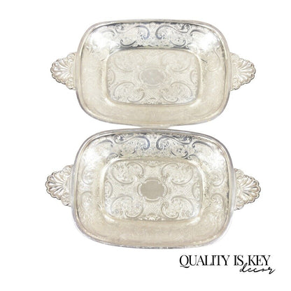 Barker Ellis England EPCA Silver Plated Shell Handle Etched Candy Dish - a Pair