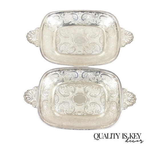 Barker Ellis England EPCA Silver Plated Shell Handle Etched Candy Dish - a Pair