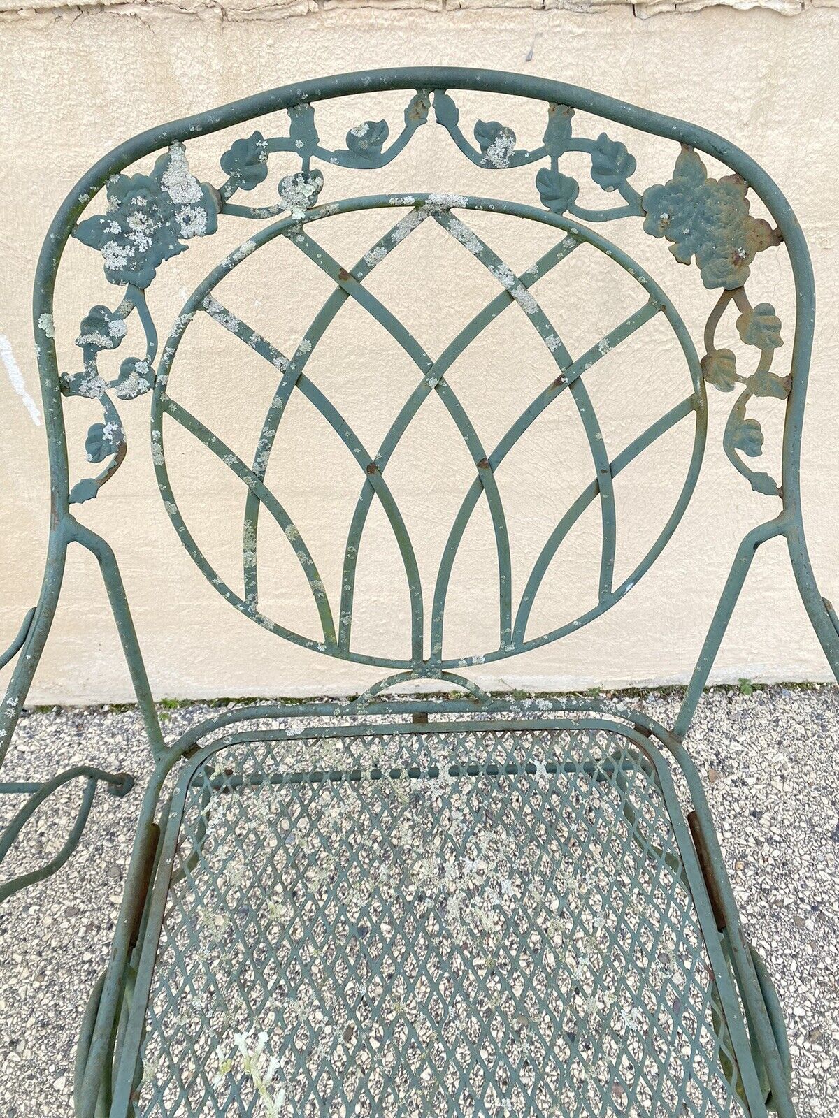 Wrought Iron Green Woodard Rose Style Garden Patio Springer Chairs - Set of 4