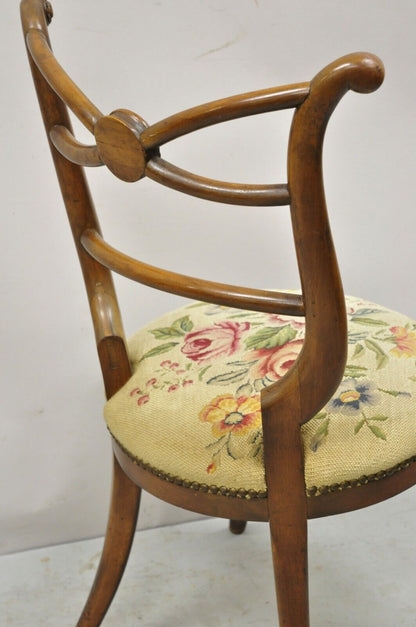 Vintage Italian Biedermeier Saber Leg Accent Side Chair with Needlepoint Seat