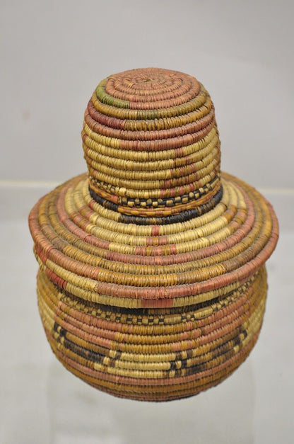 Vintage Nigerian African Tribal Hausa Woven Orange Basket with Dome Lid