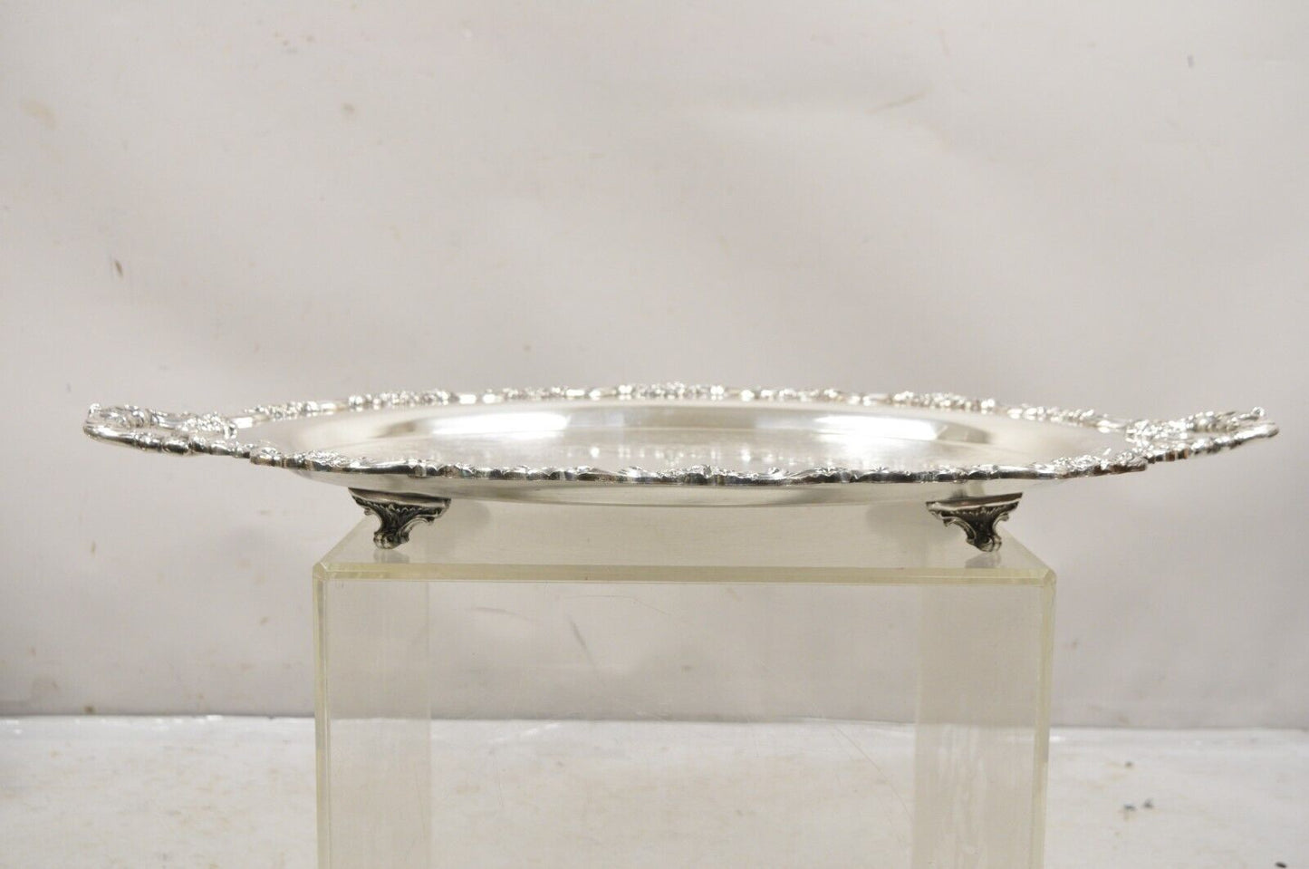 EPCA Poole Silver Co 400 Lancaster Rose Lrg Silver Plate Serving Platter Tray B