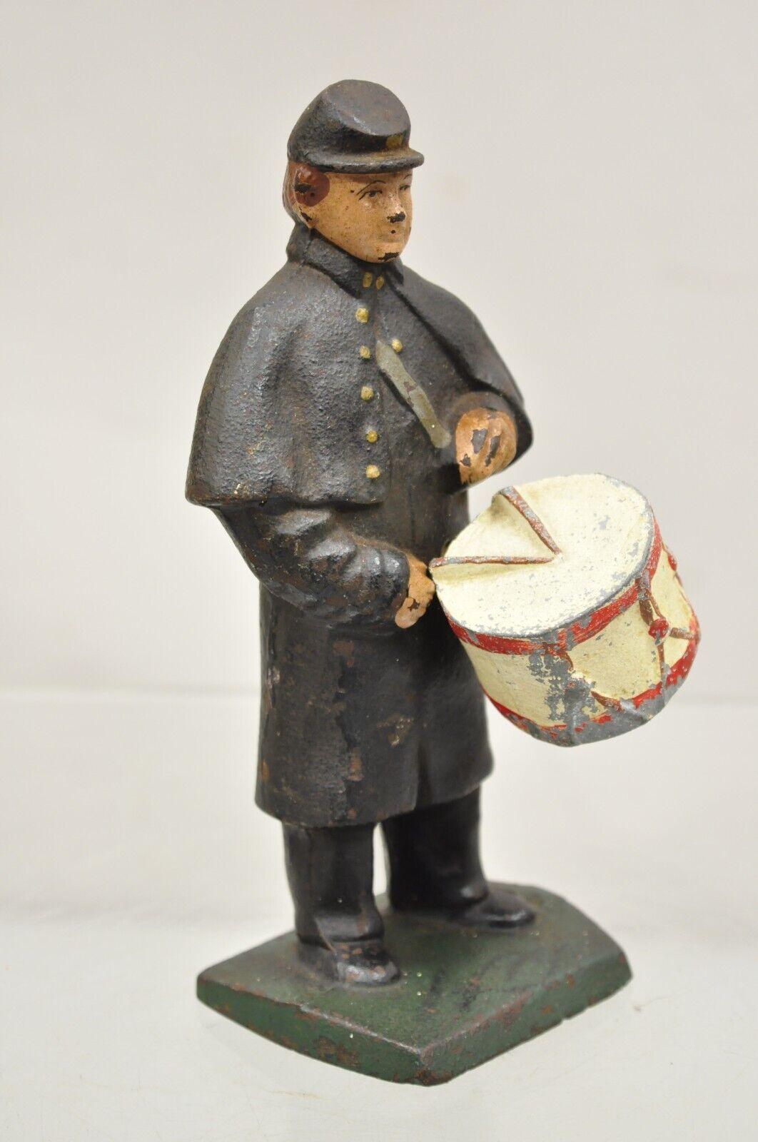 Antique Victorian Cast Iron Figural Painted Civil War Soldier Drummer Door Stop